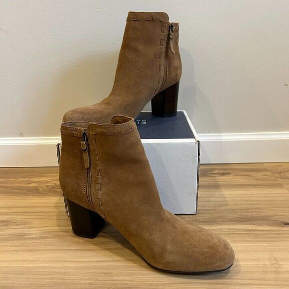 VIA SPIGA Short Tan Bootie with Heel Real Leather/Suede Upper and Lining 9M - Picture 5 of 8